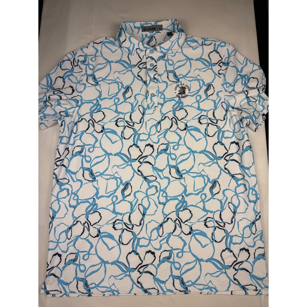 G/FORE Golf Polo XL White Blue 125th US Open Oakmont Abstract Print Shirt